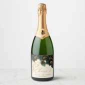 水彩バラ金ゴールドとグリーン応援結婚ズ スパークリングワインラベル (正面)