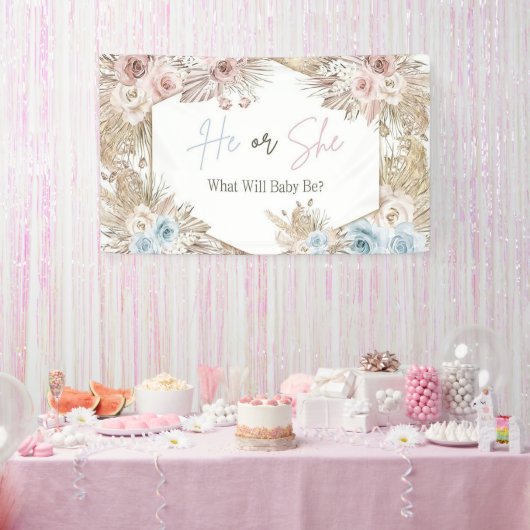 水彩バラ金ゴールドとネイビーブルージェンダーリビール 横断幕 (パーティー)