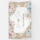 水彩バラ金ゴールドとネイビーブルージェンダーリビール 横断幕 (縦)