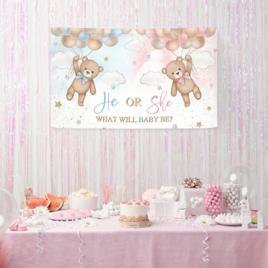 水彩バラ金ゴールドとネイビーブルージェンダーリビール 横断幕 (パーティー)