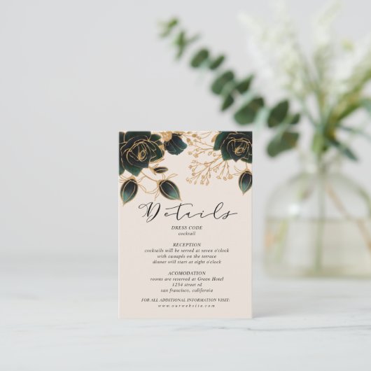 水彩バラ金ゴールドと緑詳細 エンクロージャーカード (スタンド正面)