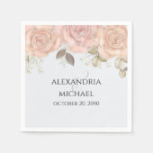 水彩バラ金ゴールドの葉のエレガント緑 スタンダードカクテルナプキン (正面)