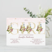 水彩バラ金ゴールドグリッターベビーガールシャワー 招待状 (スタンド正面)