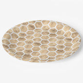 水彩バラ金ゴールドハニカムパターン ペーパープレート (アングル)