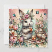水彩バラ金ゴールドバニーイースターティーパーティー シーズンカード (正面)