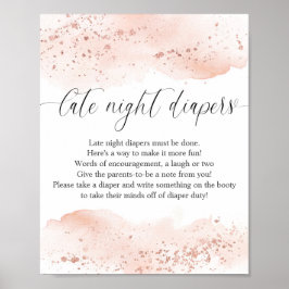 水彩バラ金ゴールドピンク深夜おむつサイン ポスター