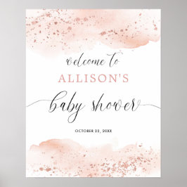 水彩バラ金ゴールドピンク赤ちゃんシャワー歓迎サイン ポスター