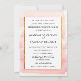 水彩バラ金ゴールドフォト結婚式招待状 招待状