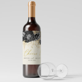水彩バラ金ゴールドブラック応援結婚ズ ワインラベル
