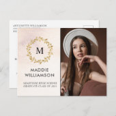 水彩バラ金ゴールドローレルフォトグラッドパーティー インビテーションポストカード (正面/裏面)