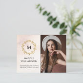 水彩バラ金ゴールドローレルフォトグラッドパーティー インビテーションポストカード (スタンド正面)