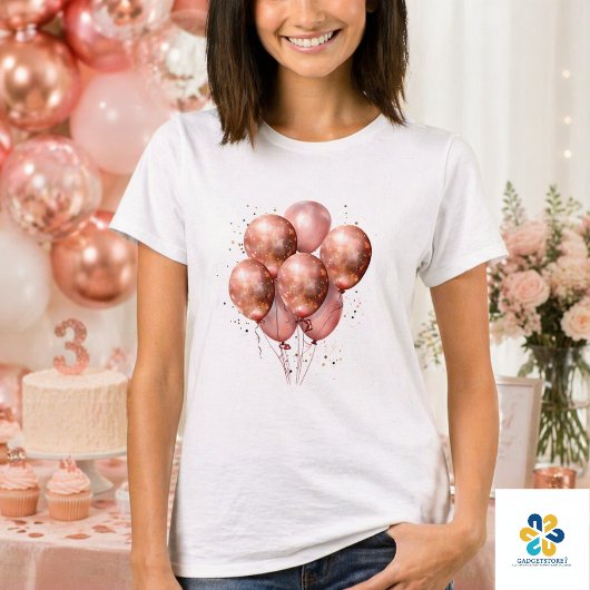 水彩バラ金ゴールド風船 Tシャツ
