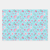 水彩バラ鳥ハートパターンバレンタインデー ラッピングペーパーシート (正面2)