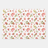 水彩バラ鳥ハートパターンバレンタインデー ラッピングペーパーシート (正面)