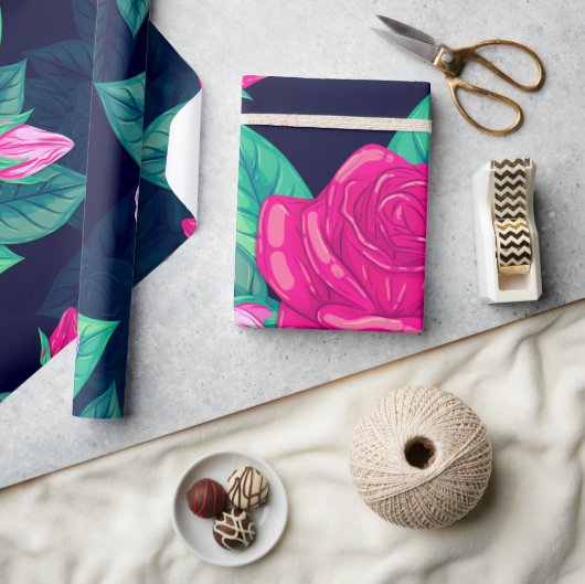 水彩バラ13 ラッピングペーパー (クラフト)