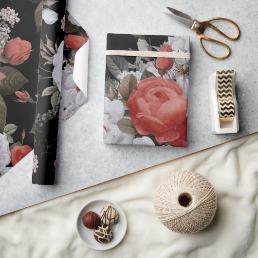 水彩バラ7 ラッピングペーパー (クラフト)