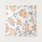 水彩バラ：インク白の背景 タペストリー (正面(横))