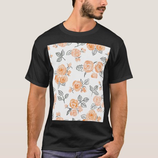 水彩バラ:インク白の背景 Tシャツ (正面)