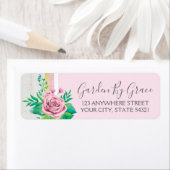 水彩バラ&ウッド素朴ピンク差出人住所 ラベル (インサイチュ)