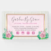 水彩バラ&ウッ素朴ドシャビーシックコテージ 横断幕 (横)