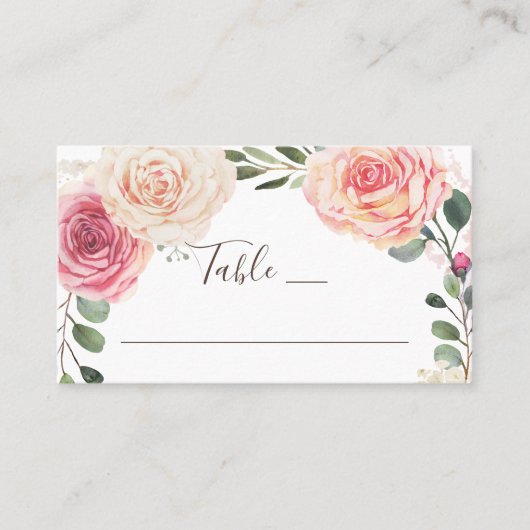 水彩バラ。エレガントフローラ庭園の結婚式 プレイスカード (正面)