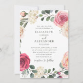 水彩バラ。エレガントフローラ結婚温室 招待状 (正面)