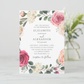 水彩バラ。エレガントフローラ結婚温室 招待状 (スタンド正面)