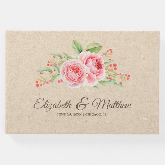 水彩バラ |クラフト紙結婚ズ ゲストブック (正面)