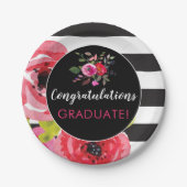 水彩バラ&ストライプ紙 ペーパープレート (正面)