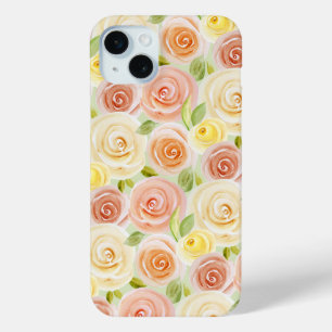 水彩バラ パターン(の模様が)ある iPhone 15 MINIケース