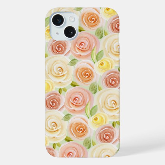 水彩バラ パターン（の模様が）ある iPhoneケース (裏面)