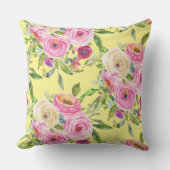水彩バラ（ピンクと黄色の赤） アウトドアクッション (正面)
