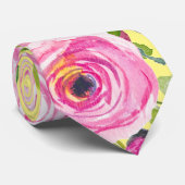 水彩バラ(ピンク)、クリーム(黄色) ネクタイ (ロール)