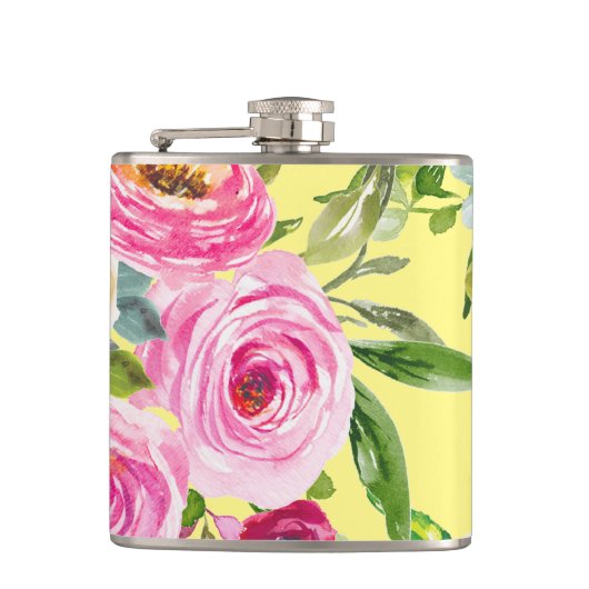 水彩バラ（ピンク）、クリーム（黄色） フラスク (正面)