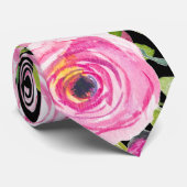 水彩バラ(ピンク)、クリーム(黒) ネクタイ (ロール)