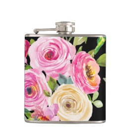 水彩バラ（ピンク）、クリーム（黒） フラスク