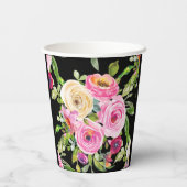 水彩バラ(ピンク)、クリーム(黒) 紙コップ (裏面)