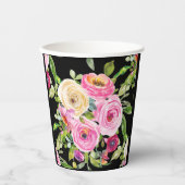 水彩バラ(ピンク)、クリーム(黒) 紙コップ (正面)