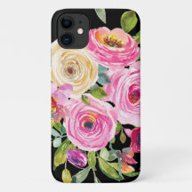 水彩バラ（ピンク）、クリーム（黒）