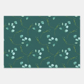 水彩バラ、ユーカリと葉の組み合わせ ラッピングペーパーシート (正面2)