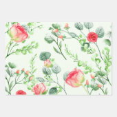 水彩バラ、ユーカリと葉の組み合わせ ラッピングペーパーシート (正面)