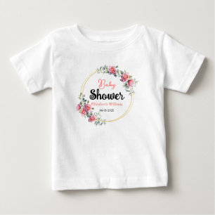 水彩バラ&ユーカリ赤ちゃんシャワー ベビーTシャツ