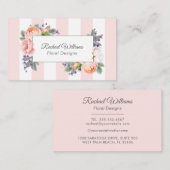 水彩バラ、ラベンダー、ピンクストライプ色 名刺 (正面/裏面)