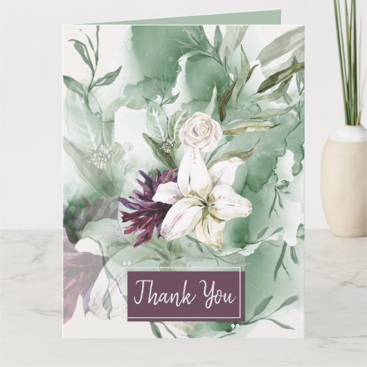 水彩バラ、リリー、マグノリア カード (正面)