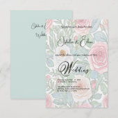 水彩バラ、結婚式招待状 招待状 (正面/裏面)