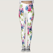 水彩バラ&蝶かわいらしピンク&ブルー レギンス (正面)
