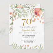 水彩バラ&金ゴールドグリッター70誕生日 インビテーションポストカード (正面/裏面)