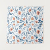 水彩バラ：青い葉シームレス タペストリー (正面(横))