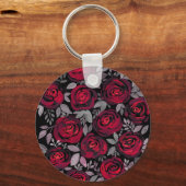 水彩バラ、黒に赤いバラ キーホルダー (正面)