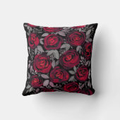 水彩バラ、黒に赤いバラ クッション (裏面)